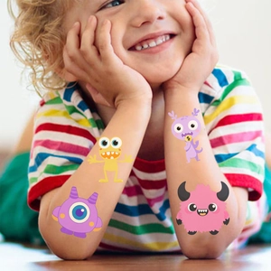Waterproof cartoon monster temporary tattoos for kids featuring colorful cute creature designs