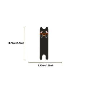Gedetailleerde maatspecificaties voor de zwarte cartoon kat bladwijzer met hoogte en breedte