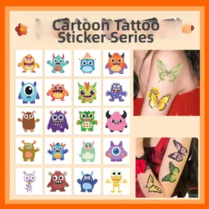 Cartoon monster and colorful butterfly temporary tattoo stickers set shown on model arm