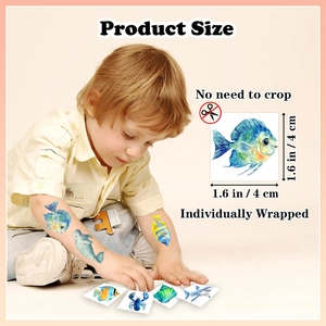 Detail of waterproof cartoon sea animal tattoo stickers with kid-friendly ocean patterns