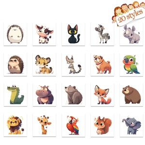Set of 20 waterproof cartoon animal temporary tattoos featuring cute zoo character designs