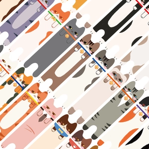 Detailweergave van creatieve cartoon kattenwijzers met diverse rassen en speelse patronen