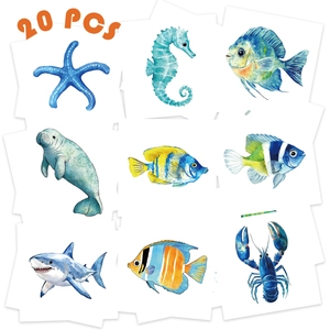 Waterproof Ocean Biological Temporary Tattoo Stickers Cartoon Watercolor Sea Animal Kids Face Arm Body Tattoo Decals