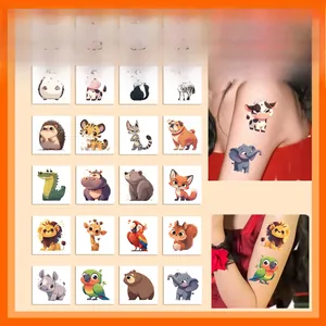 Detail showing 20 cartoon animal temporary tattoos including lions and tigers