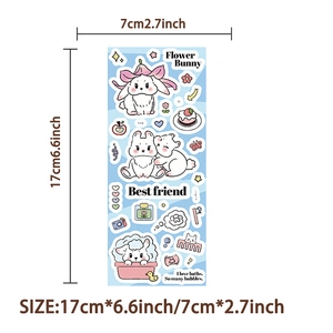 Close-up showing 17cm x 7cm dimensions of cute cartoon rabbit and bear DIY stickers