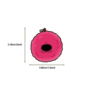 Cute pink fruit cartoon dog sticker with green leaf, size 5.18cm by 4.89cm on white background