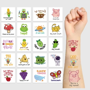 Detail van 20 waterdichte cartoon tijdelijke tatoeages voor kinderfeestjes beloningen