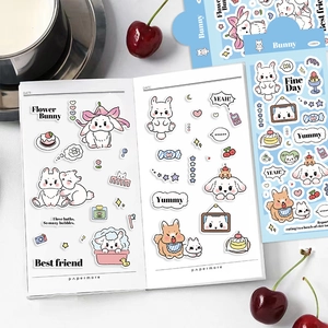 Cute Cartoon Flower Bunny PET Stickers Waterproof Decorative Stationery Stickers For Journaling Scrapbooking Phone Case DIY Decor