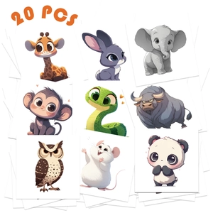 Detailed set of 20 waterproof cartoon animal temporary tattoos for kids party favors