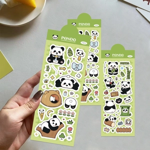 Kawaii cartoon panda sticker sheets with green bamboo design for DIY scrapbooking
