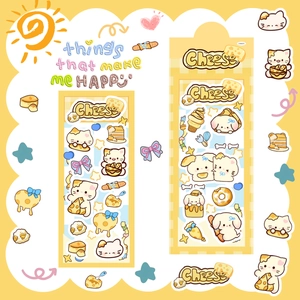 Cute Cartoon Cheese Cat And Dog Stickers Waterproof PET Decorative Decals For DIY Scrapbook Journal Hand Account Deco