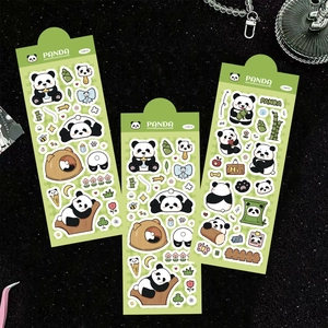 Panda theme cartoon sticker set with two sheets of various panda poses and bamboo
