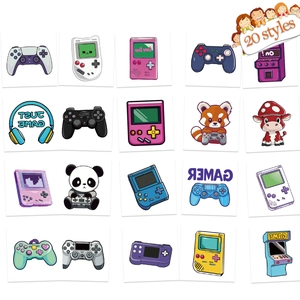 Lot de 20 tatouages temporaires imperméables manettes de jeu et consoles rétro dessin