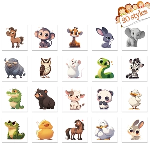 Set of 20 cute cartoon animal waterproof tattoo stickers featuring panda and lion designs