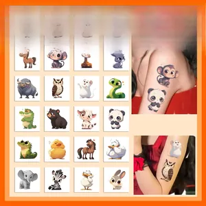 Cartoon animal temporary tattoos for kids featuring cute pandas and rabbits for parties