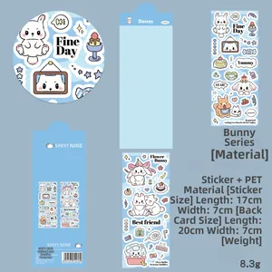 Close-up of cute rabbit decorative stickers set for DIY journals and phone cases
