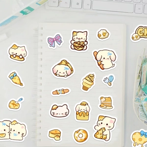 Cute cartoon cheese cat and dog sticker set for DIY scrapbooking decoration on a notebook