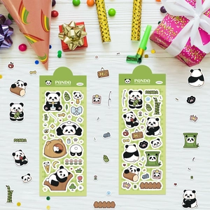 Cute cartoon panda stickers for DIY scrapbooking with green bamboo patterns