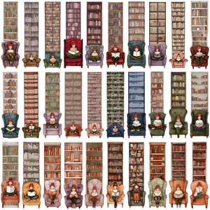 30 marque-pages aquarelle illustrant des filles lisant dans des bibliothèques