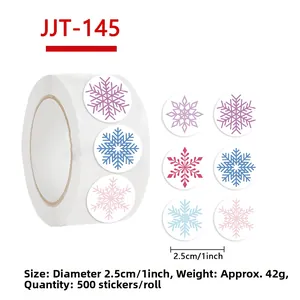 500pcs snowflake round seal stickers per roll, 1 inch diameter for Christmas envelopes