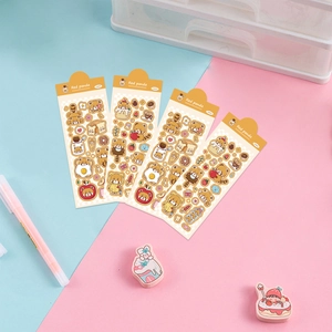 Close-up of cute red panda sticker set for DIY scrapbooking with 2 sheets of colorful decals