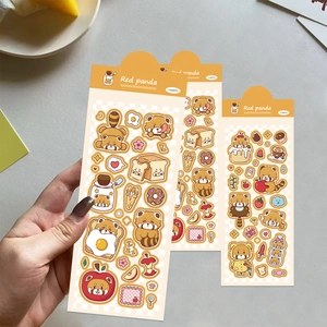 Cute red panda cartoon stickers set with 2 sheets for DIY scrapbooking and crafts