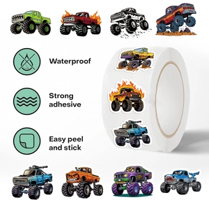 500pcs roll of waterproof monster truck cartoon stickers for DIY stationery and crafts