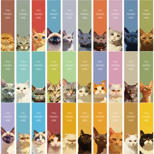 Detailed grid of 30 artistic cat bookmarks featuring 'YOU PAWSED HERE' pun typography