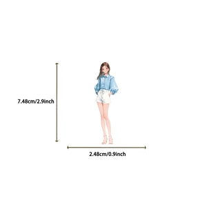 Detail showing dimensions of cartoon girl PET sticker with 7.48cm height on white background