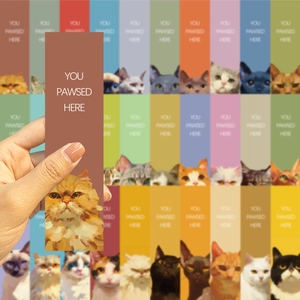 Artistic cat bookmarks with oil painting texture and You Pawsed Here text design
