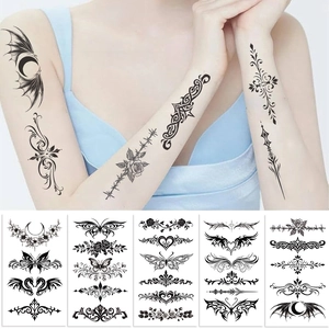 Waterproof black totem temporary tattoo set featuring wings, moon, and rose designs