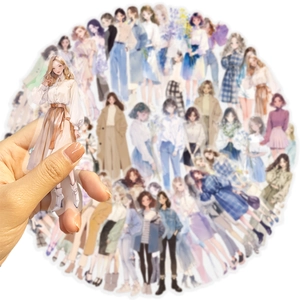 50pcs waterproof clear PET fashion girl stickers for scrapbooking and decoration