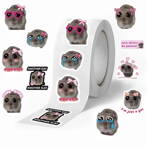 500pcs Coquette Sad Hamster meme stickers roll for DIY scrapbooking and journal decoration