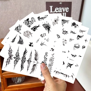 Waterproof black and white temporary tattoo stickers with butterfly and totem designs