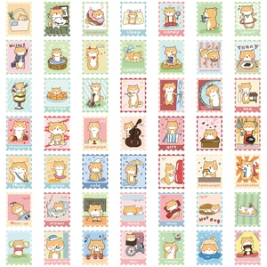 Lot de 50 autocollants timbres Shiba Inu pour décoration de bagages et ordinateurs