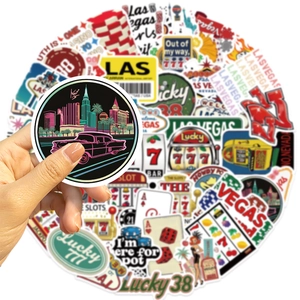 Detailed view of waterproof Las Vegas theme stickers showing slot machines and poker chips