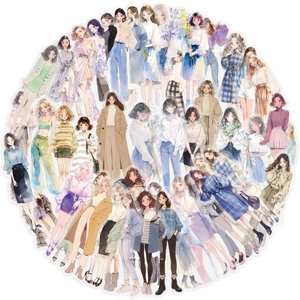 Set of 50 transparent PET fashion girl stickers for scrapbooking and journal decoration