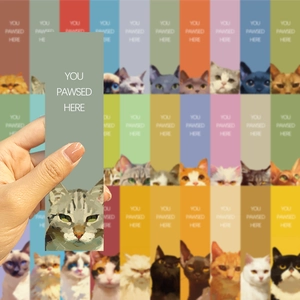 Cute cartoon cat bookmarks with "YOU PAWSED HERE" pun text for book lovers