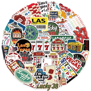 Pack of 50 waterproof Las Vegas theme cartoon stickers for luggage and guitar decoration