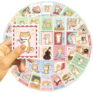 Autocollants mignons Shiba Inu style timbre pour DIY ordinateur et guitare, 50 pièces