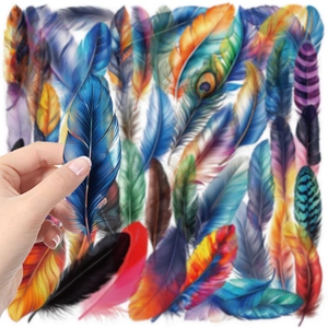 Lot de 50 autocollants de plumes en PET transparent imperméable pour décoration créative