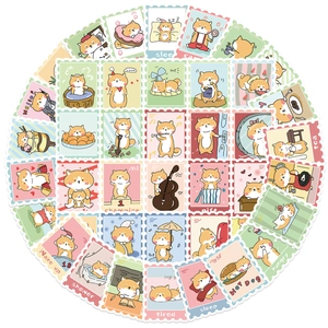 Détail des autocollants Shiba Inu mignons en forme de timbres aux poses variées