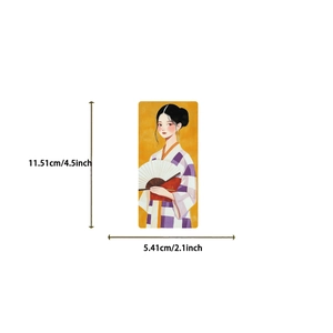 Detail view of cartoon girl paper bookmark showing size dimensions 4.5 by 2.1 inches