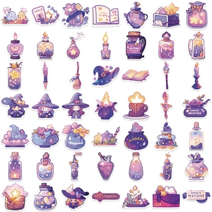 50-piece set of cartoon magic potion stickers with witch theme for guitar and laptop