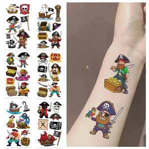 Waterproof pirate cartoon temporary tattoo set with 6 sheets for kids party gifts