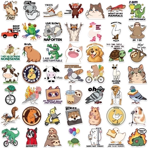 Lot de 50 autocollants meme animaux drôles pour ordinateur et guitare, imperméables