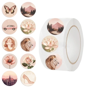 500pcs roll of vintage cartoon art stickers with butterfly and landscape illustrations