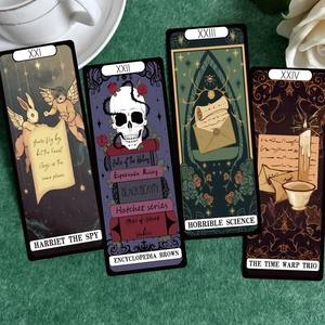 Σετ 4 σελιδοδείκτες στυλ vintage tarot με καλλιτεχνική εικονογράφηση σε πράσινο βελούδο