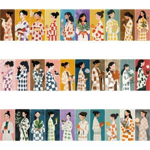 Set of 30 minimalist cartoon girl bookmarks with creative hand-drawn artistic patterns