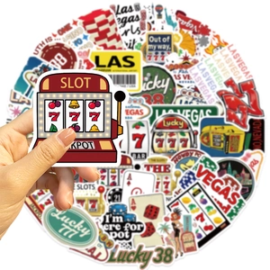 50pcs waterproof Las Vegas casino stickers for laptop and luggage featuring slot machines